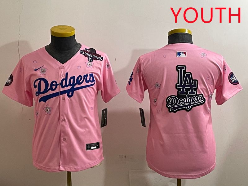 Youth Los Angeles Dodgers Blank Pink Sakura Edition 2025 Nike MLB Jersey style 20->youth mlb jersey->Youth Jersey